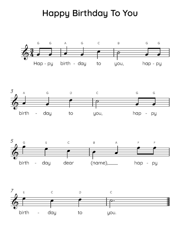 Happy Birthday To You Easy Piano Sheet Music