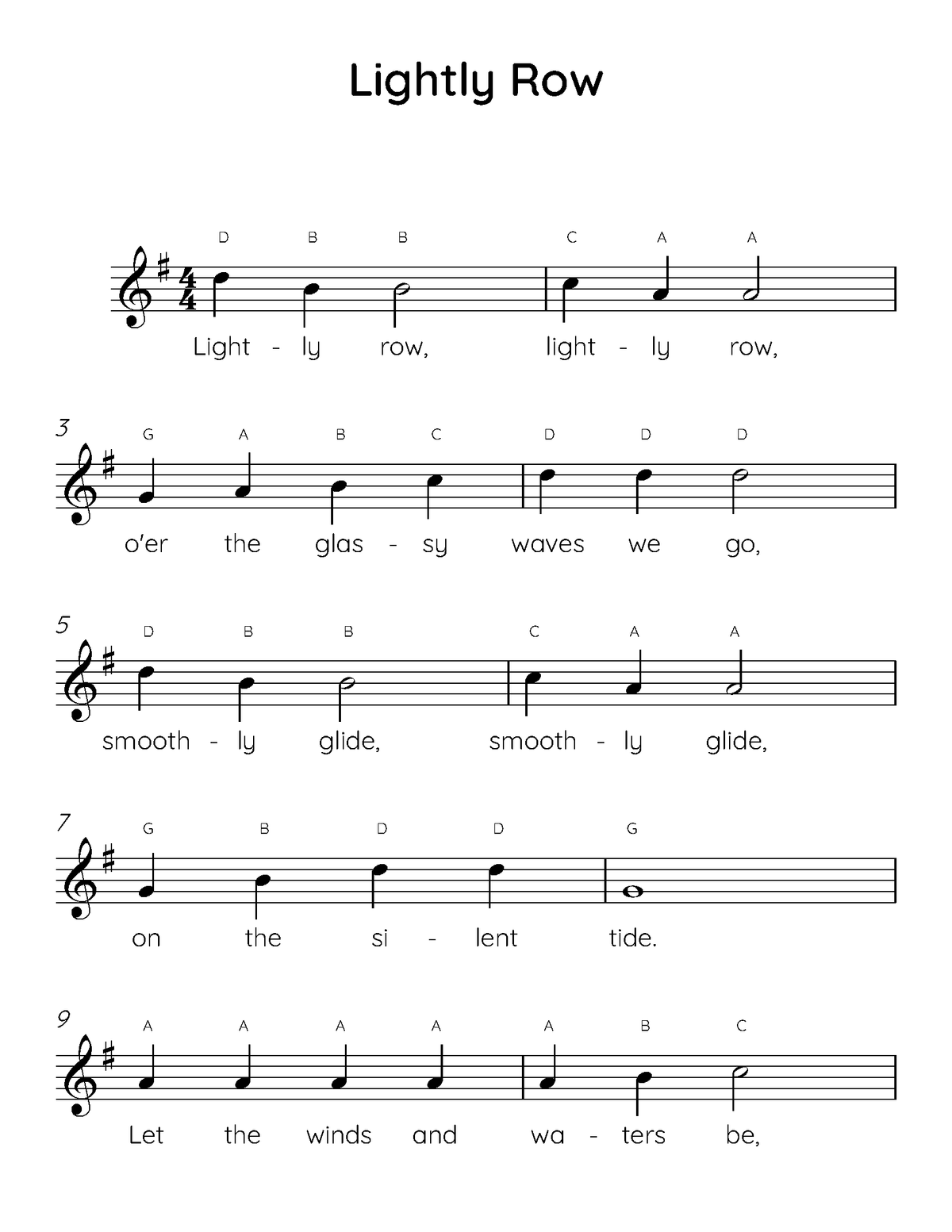 Lightly Row Easy Piano Sheet Music