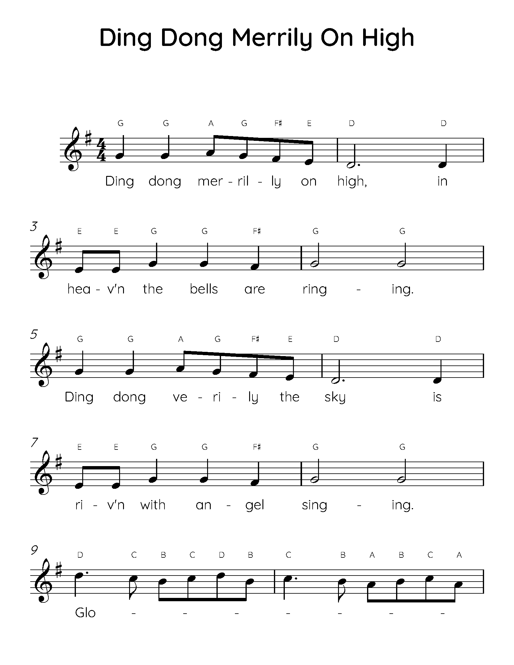 Ding Dong Merrily On High Easy Piano Sheet Music